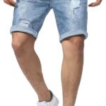 Men's Casual Slim-Fit Stretch Denim Shorts with Distressed Details